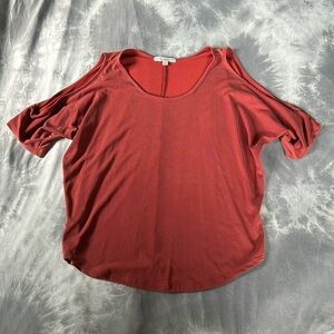 Green Envelope Blouse Rust Red Orange Open Shoulder